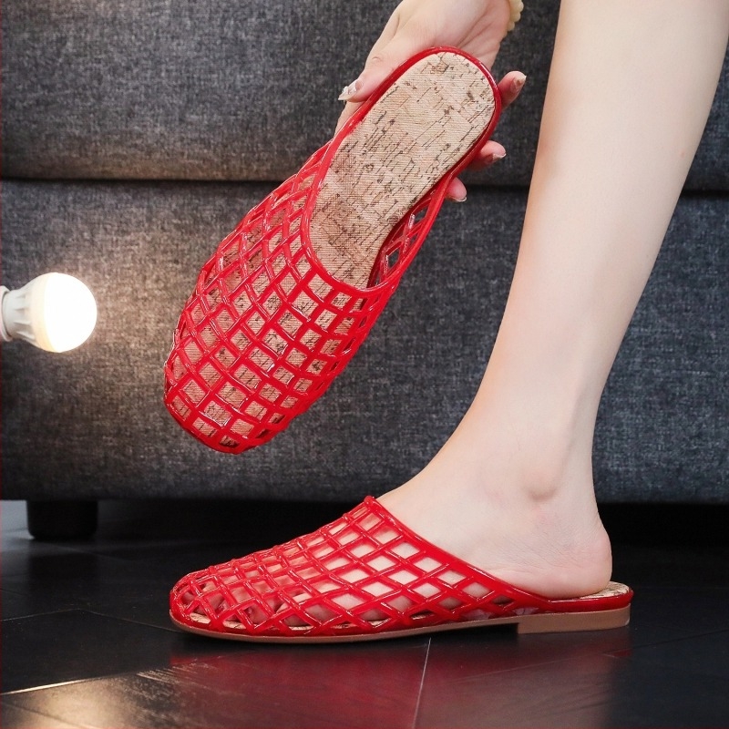 PVC sandale s injekcijskim oblikovanjem, šuplji dizajn boja blok, otvoreni stražnji dio, okrugla špic, niski profil, udobni slip-on