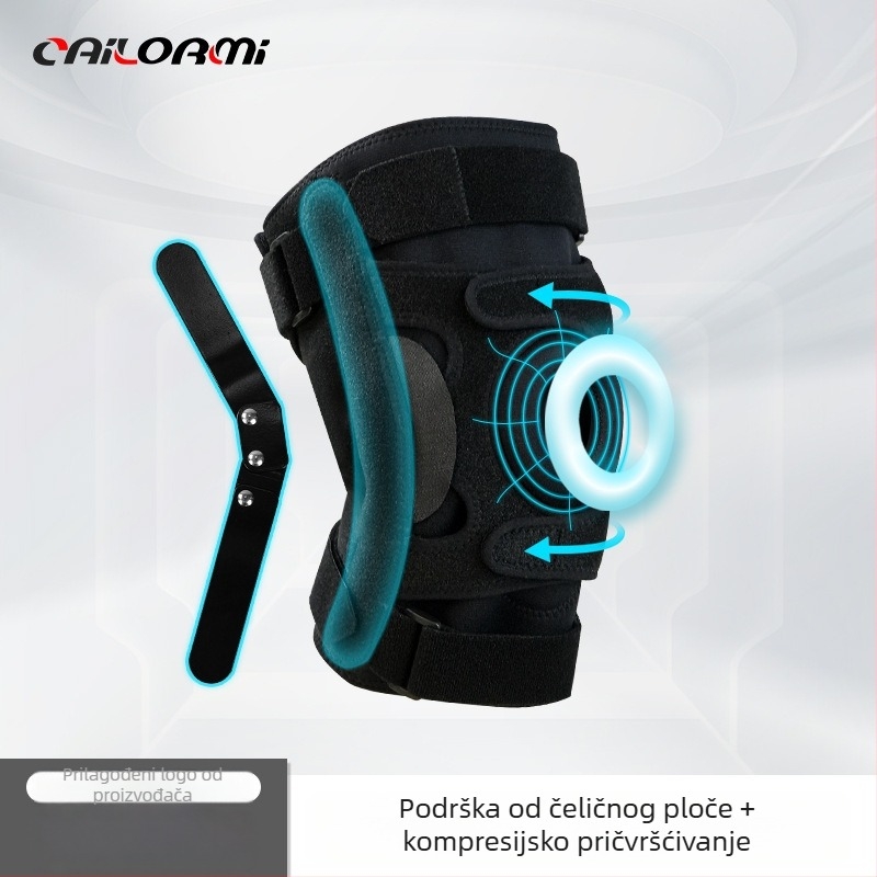 Zaštita koljena s podesivim šarnirskim nosačem, otvoreni dizajn, pločica u obliku polumjeseca, čelični nosač, hloroprenski kaučuk