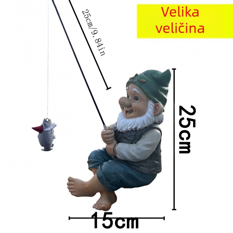 Skulptura od smole – ribolovna patuljak za vrtni ribnjak i dvorište, europski stil