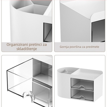 Stolna kutija za olovke s izvlačnim pretincem – uredski organizator, 18 L kapaciteta, drveni uzorak, japanski stil, plastika, s ručkom