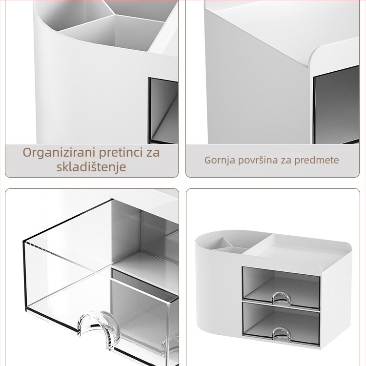 Stolna kutija za olovke s izvlačnim pretincem – uredski organizator, 18 L kapaciteta, drveni uzorak, japanski stil, plastika, s ručkom