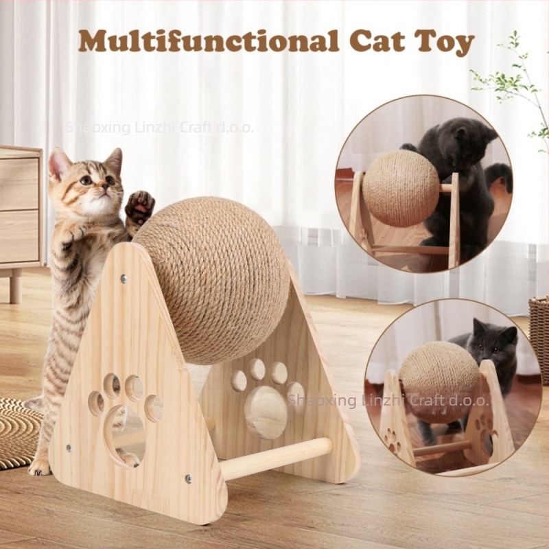 Kugla za grebanje mačaka od čvrstog drva, omotana sisal konopom — otporna na habanje i grebanje, bez vlakana, štiti namještaj