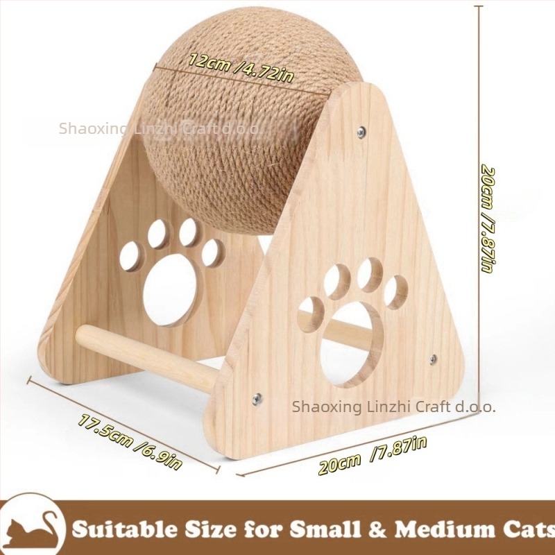 Kugla za grebanje mačaka od čvrstog drva, omotana sisal konopom — otporna na habanje i grebanje, bez vlakana, štiti namještaj