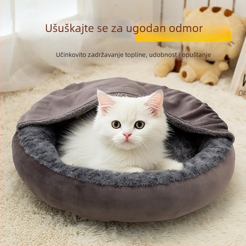 Gnijezdo za kućne ljubimce – okruglo gnijezdo s navlakom rose velvet; materijal: rose velvet; oblik: kružni; pogodno za pse; novi stil s pokrovom