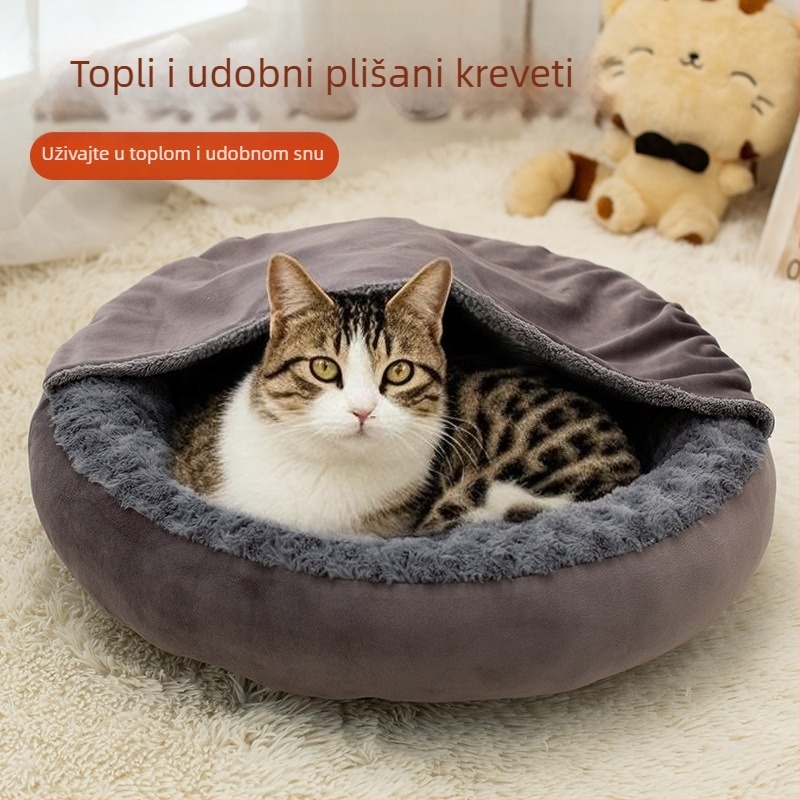 Gnijezdo za kućne ljubimce – okruglo gnijezdo s navlakom rose velvet; materijal: rose velvet; oblik: kružni; pogodno za pse; novi stil s pokrovom