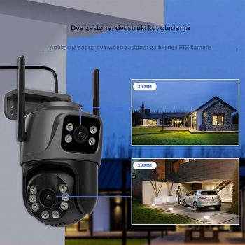 Kamera za nadzor s dvostrukim lećama, WiFi PTZ, noćni vid, 6MP, unutarnja i vanjska upotreba
