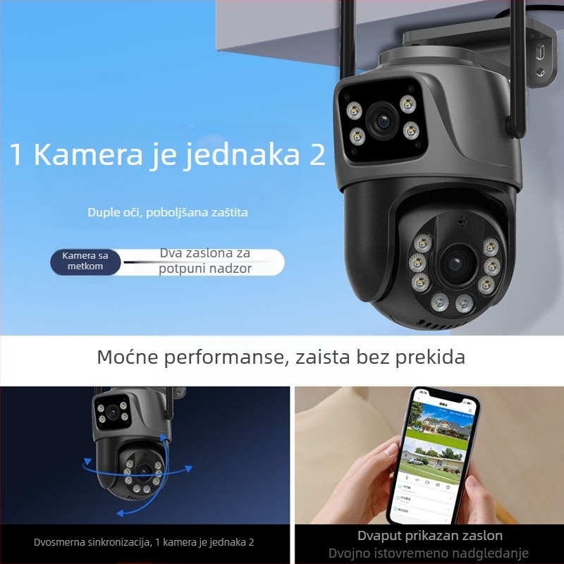 Kamera za nadzor s dvostrukim lećama, WiFi PTZ, noćni vid, 6MP, unutarnja i vanjska upotreba
