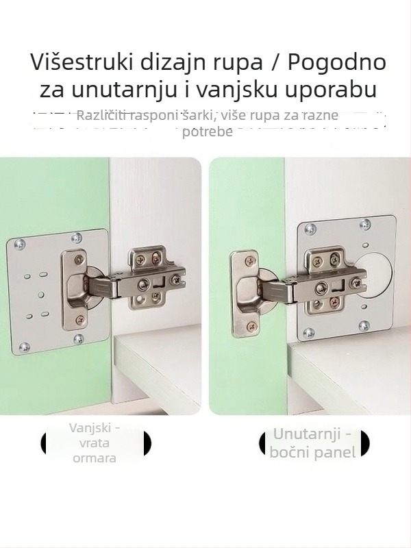 Nehrđajuća čelična pločica za mehanizam vrata za ormariće i garderobe, s otvorima za vijak