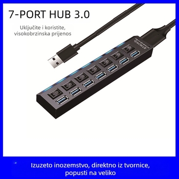 7-portni USB 3.0 hub s vanjskim napajanjem (5 Gbps, USB 3.0 sučelje, kabel duljine 1,2 m)