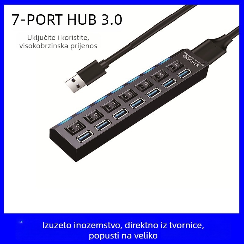 7-portni USB 3.0 hub s vanjskim napajanjem (5 Gbps, USB 3.0 sučelje, kabel duljine 1,2 m)
