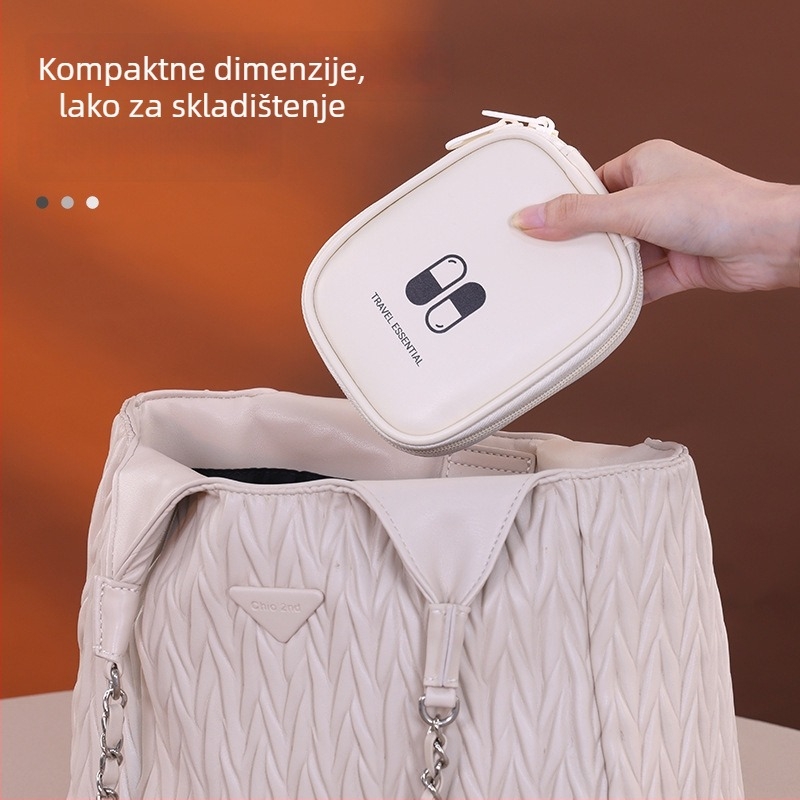 Prijenosna torbica za lijekove, model 105, kockasti oblik, PU materijal, višestruka namjena, pogodna za putovanja