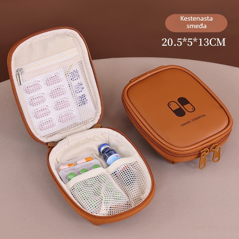 Prijenosna torbica za lijekove, model 105, kockasti oblik, PU materijal, višestruka namjena, pogodna za putovanja