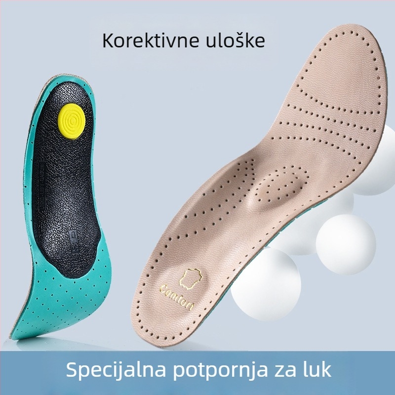 Ortotski ulošak za obuću s podrškom luka, prava kozja koža, latex protiv klizanja, apsorpcija udara, TPU protiv torziji