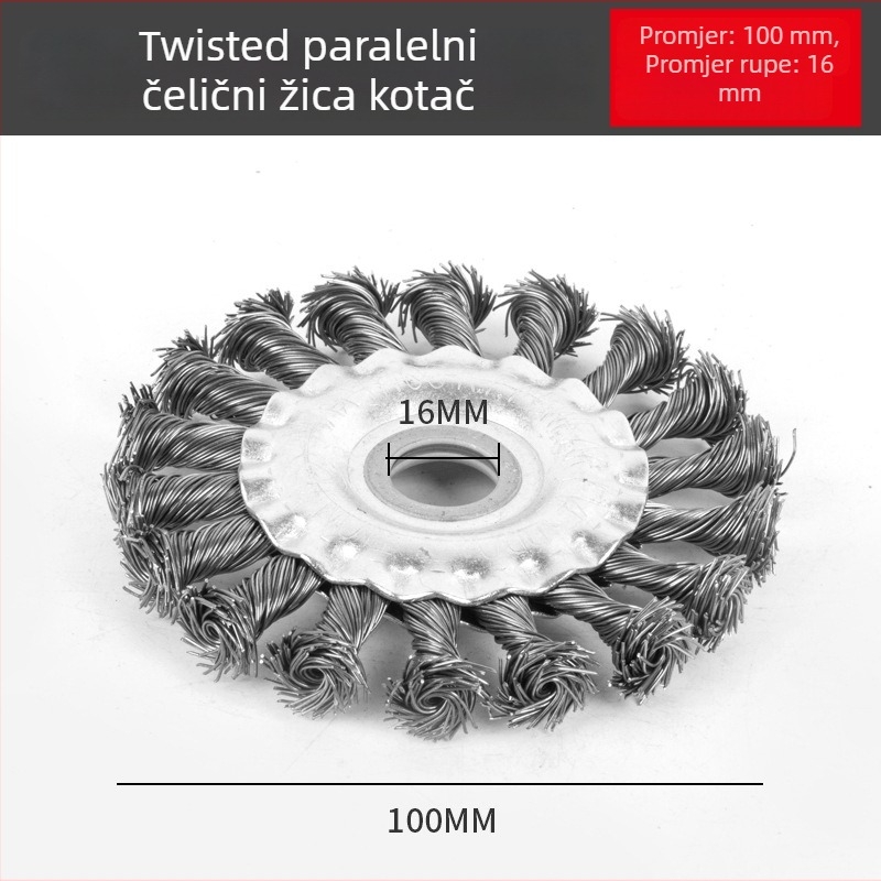 Uvrnuti ravni žični kotač za brušenje – uklanjanje zavarene šljake i hrđe, paralelni tip, karbonsko čelika, 11 000 obr/min