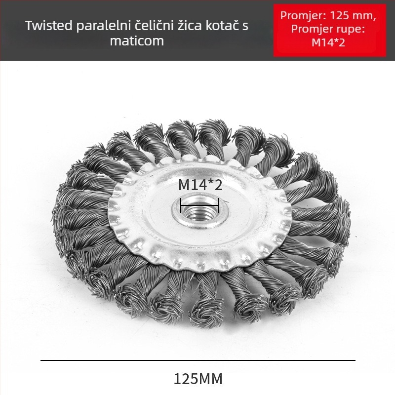 Uvrnuti ravni žični kotač za brušenje – uklanjanje zavarene šljake i hrđe, paralelni tip, karbonsko čelika, 11 000 obr/min