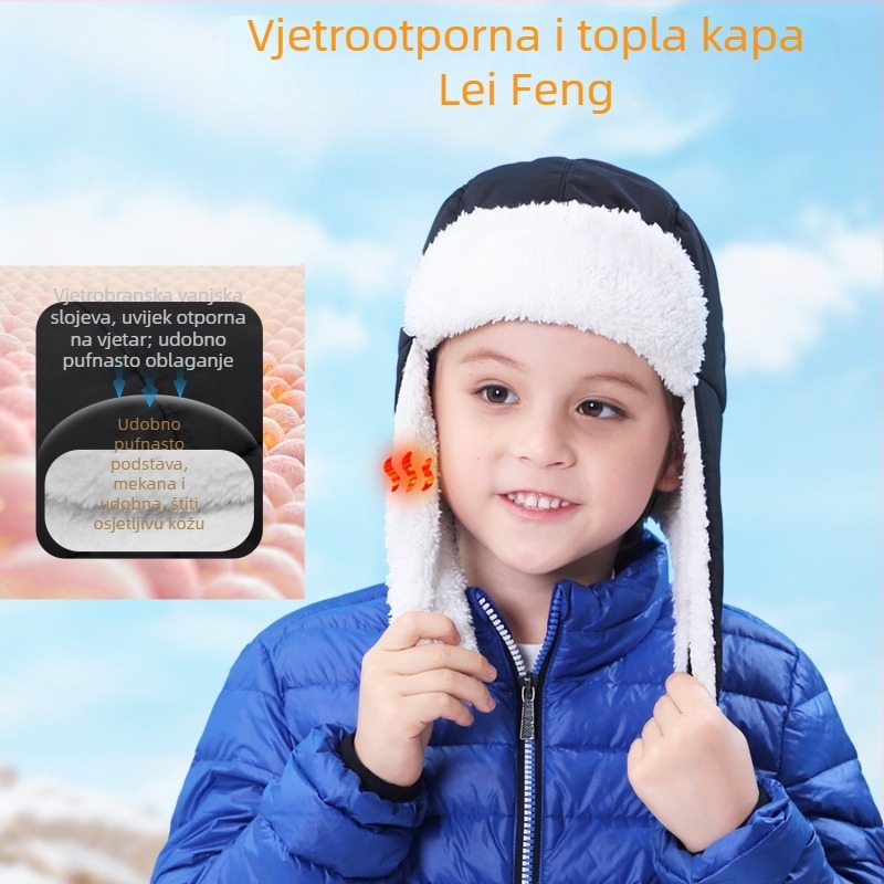 Dječja kapa Lei Feng za zimu i jesen sa zaštitom za uši, poliester, topla i otporna na vjetar