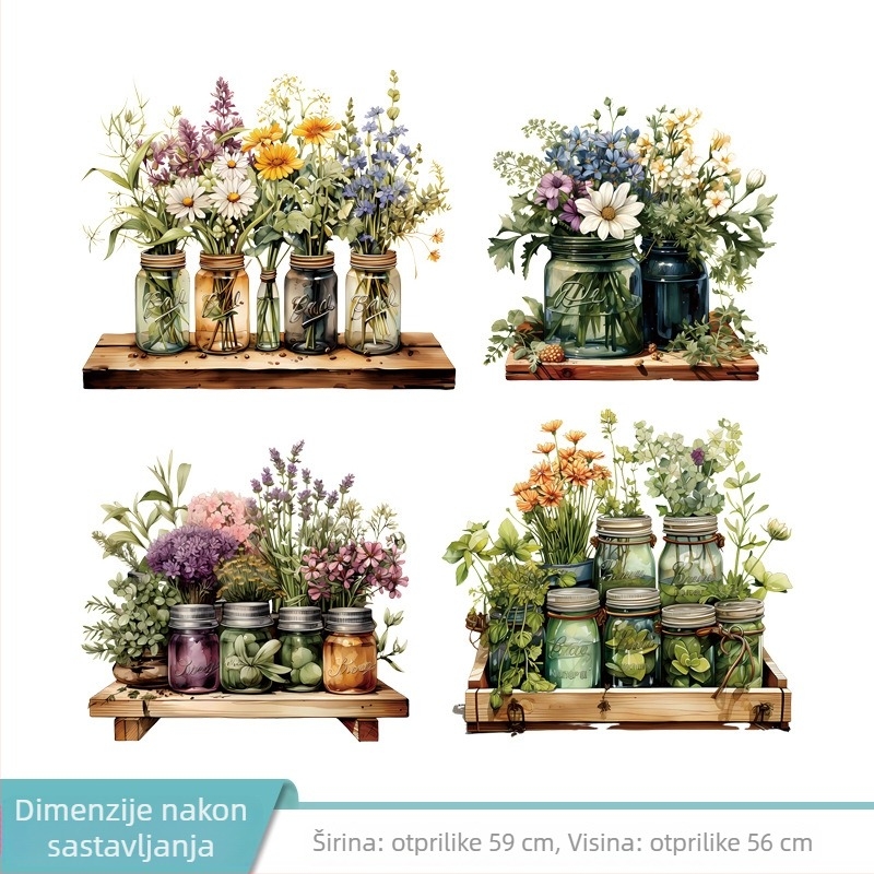 PVC zidna naljepnica s motivom biljaka i cvijeća, vodootporna, samoljepljiva, za dnevni boravak i spavaću sobu, moderan ravni dizajn