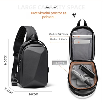 Muška torba za prsa, Oxford tkanina, protukrađa s zaključavanjem, unutarnji džepovi: džep na zip, džep za mobitel, džep za osobnu iskaznicu, džep za računalo, model F-5107