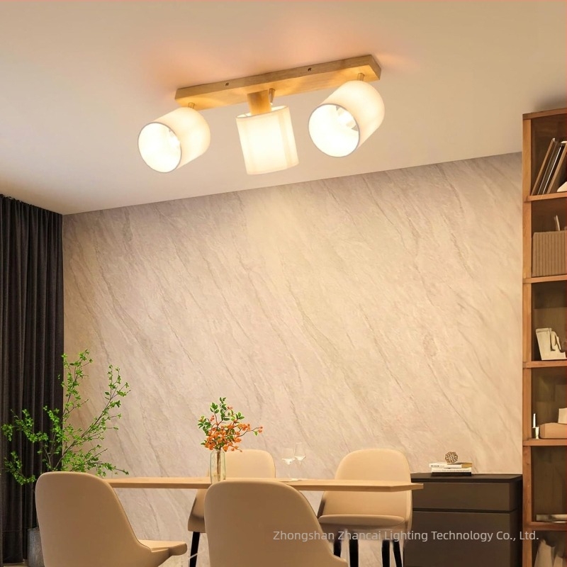 LED Stropna svjetiljka s E14 utičnicom, drveno tijelo i staklena nijansa, rotirajuća i sklopaiva, pogodno za dnevni boravak i blagovaonicu, pokrivenost 5–10 m², napon ≤36V