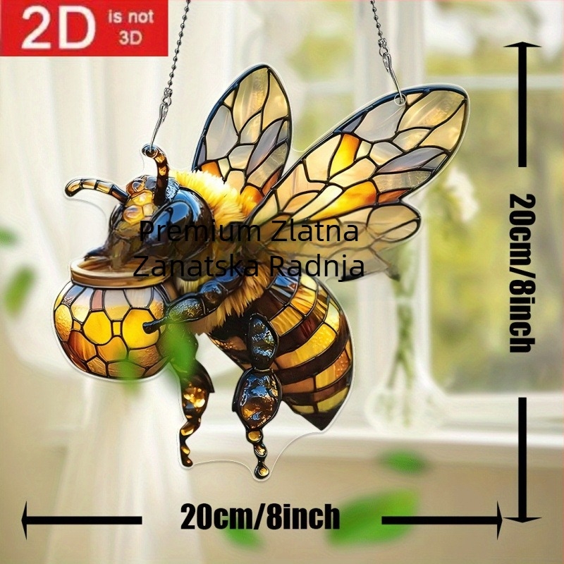 Akrilni svjetlosni hvatač s motivom pčele, crtani stil, visići dekor za auto, izdanje Zima 2024