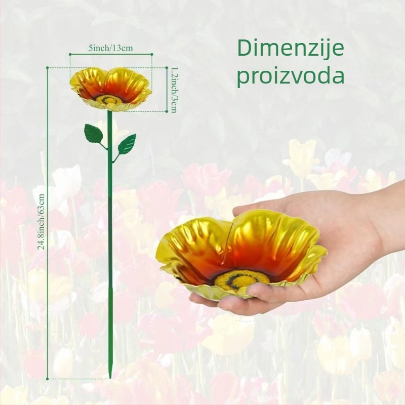 Hranilica za ptice i stanica za vodu, dizajn suncokret, od kovanog željeza, za vanjsku vrt dekoraciju