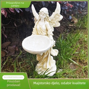Dekorativna figura dvorišta od smole – hranilica za ptice s motívom božice anđela (crtani stil) (Šifra: LB00181; Materijal: smola; Pakiranje: karton)