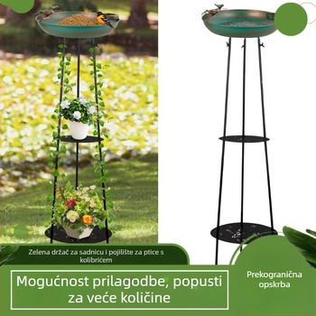 Željezni držač za biljke s penjačim okvirom i kupalištem za ptice – polu ručna i polu mehanička izrada, težina 1200 g, šifra proizvoda Yf47121503