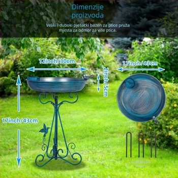 Željezna ukrasna za vrt za ptice – hranilica i napajanje, polu‑ručna i polu‑mehanička izrada, model Yf47050301