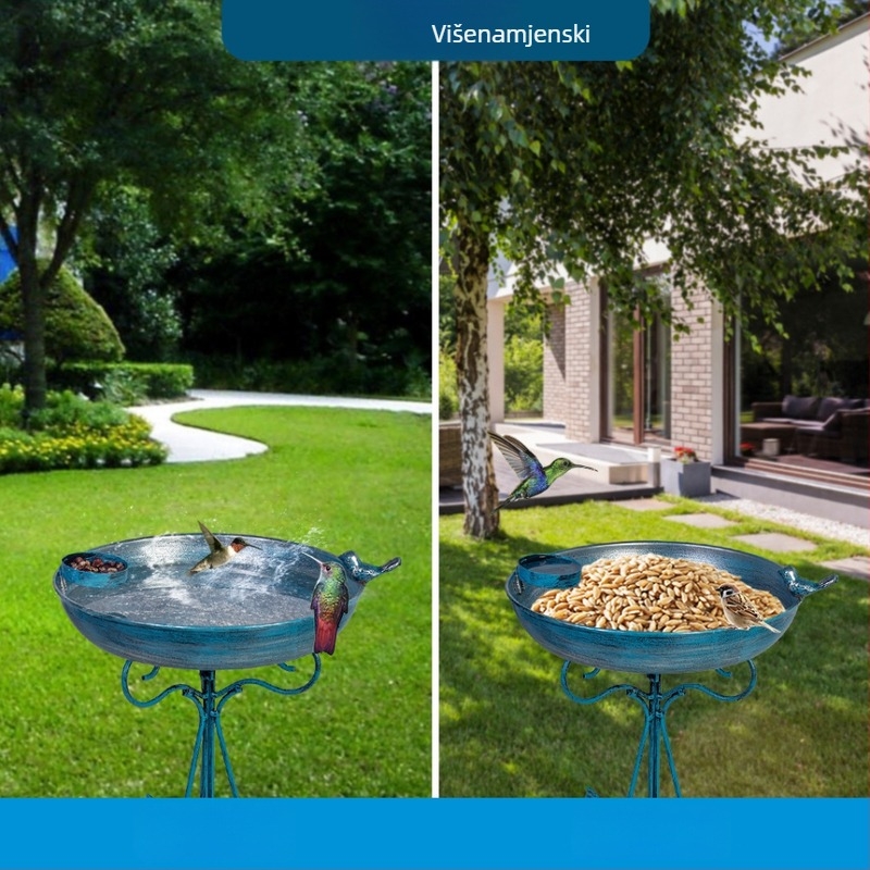 Željezna ukrasna za vrt za ptice – hranilica i napajanje, polu‑ručna i polu‑mehanička izrada, model Yf47050301
