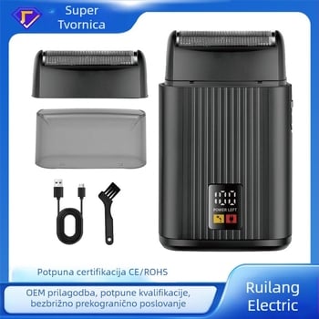 Električni brijač s recipročnim pokretom, inteligentni digitalni zaslon, punjiv, 60 minuta trajanja baterije, vodootporan za cijelo tijelo