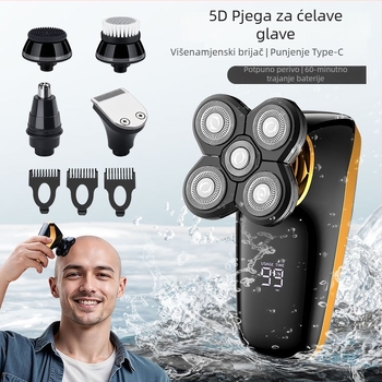Muški brijač za ćelavu glavu — višenamjenski grooming set, vodootporan, 9W motor, TYPE-C punjenje, ugrađena baterija, za cijelo tijelo