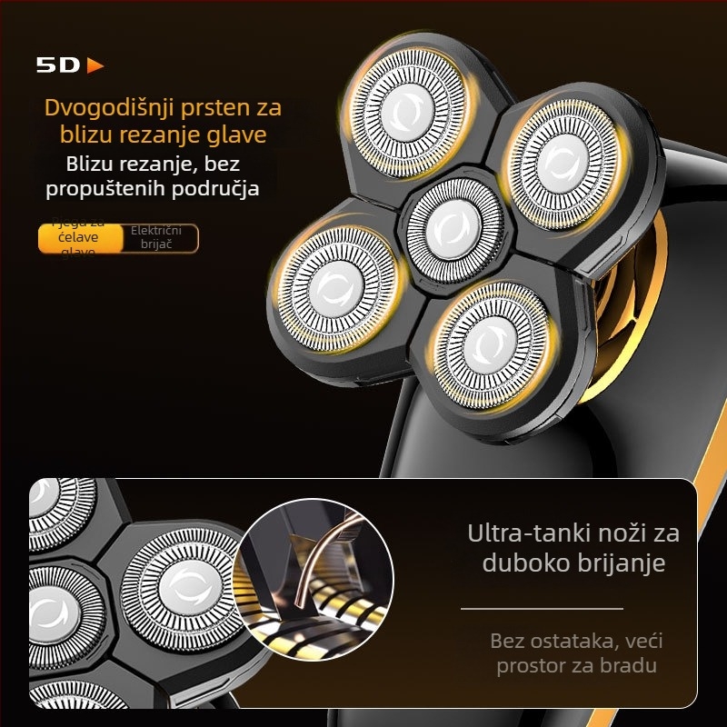 Muški brijač za ćelavu glavu — višenamjenski grooming set, vodootporan, 9W motor, TYPE-C punjenje, ugrađena baterija, za cijelo tijelo