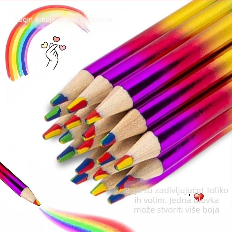 Boje olovke s drvenim tijelom; Four-Color Rainbow model; Materijal: prvokvalitetno omekšano drvo; Kućište: drveno; Pokretno: Ne
