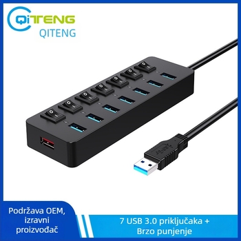 7-portni USB 3.0 hub s vanjskim napajanjem, 5 Gbps, kabel duljine 60 cm