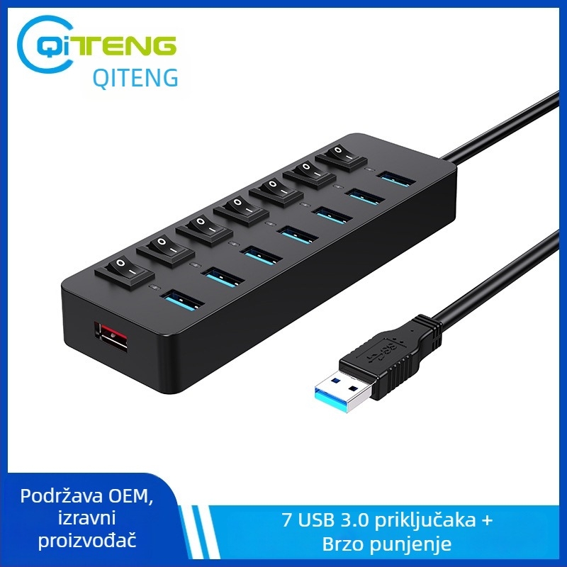 7-portni USB 3.0 hub s vanjskim napajanjem, 5 Gbps, kabel duljine 60 cm