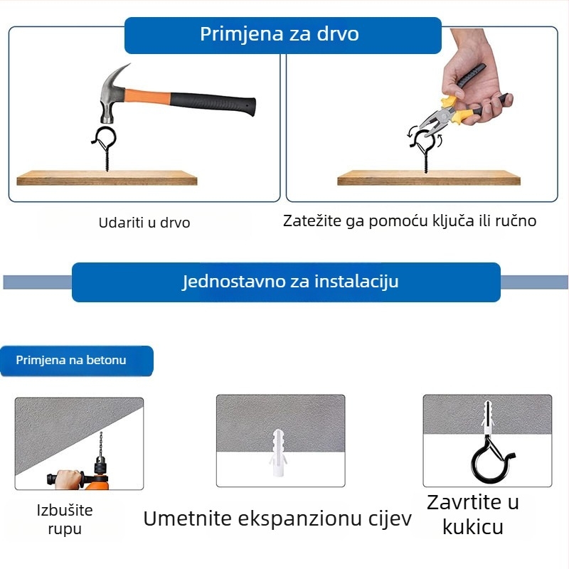 Metalna kuka za zid, Q-tipu opružna kuka, premazana završna obrada, moderni minimalistički stil