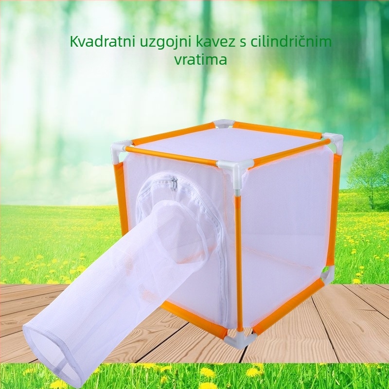 Dječja vanjska kavez za hranjenje kukaca – stanište za leptire s rukavom, otvorena vrata, vlaknasta cijev, kvadratna mrežasta kavez; Podrijetlo Zhejiang; Marka Xinyang; Licencirana privatna oznaka: Da