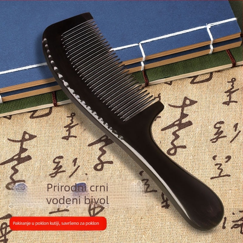Češanj od prirodnog roga za muškarce i žene, za dugu kosu, anti-statijski, masaža meridijana, češanj za glatku kosu i njegu kose