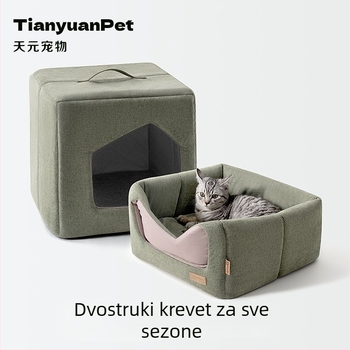 Kvadratično gnijezdo za mačke, svesezonska poluzatvorena kućica, od tkanine