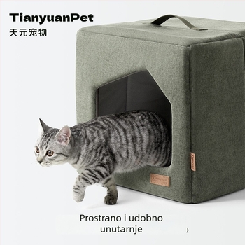 Kvadratično gnijezdo za mačke, svesezonska poluzatvorena kućica, od tkanine