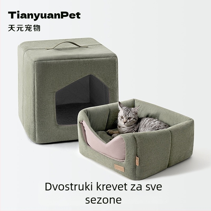 Kvadratično gnijezdo za mačke, svesezonska poluzatvorena kućica, od tkanine
