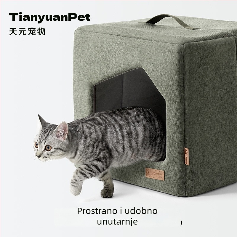 Kvadratično gnijezdo za mačke, svesezonska poluzatvorena kućica, od tkanine
