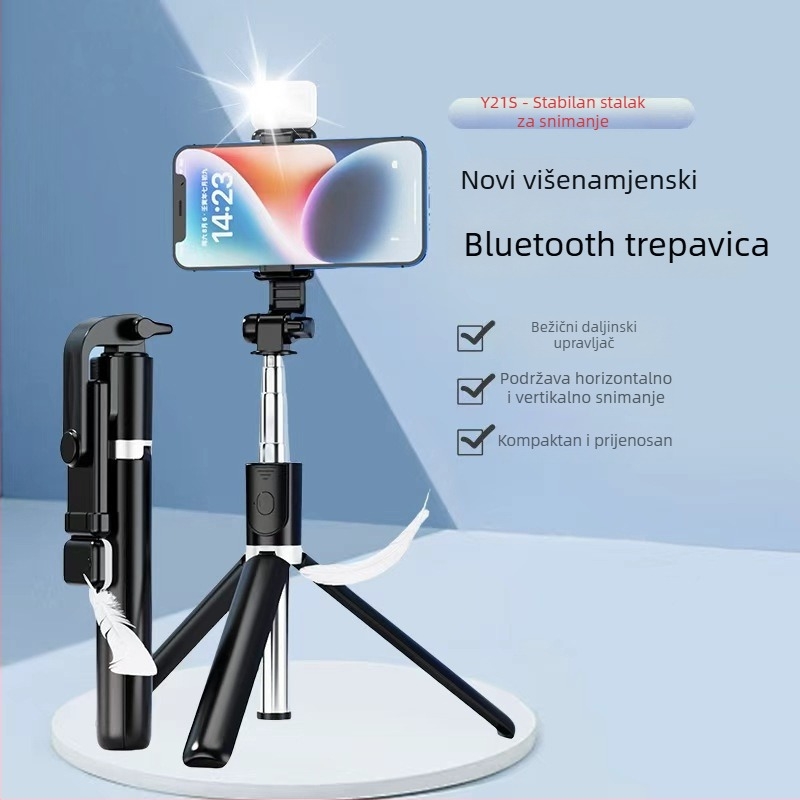 Y Series putni selfie štap tripod - sklopivi i proširivi, nehrđajući čelik, Bluetooth daljinski upravljač uključen, podržava prilagodbu