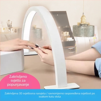 Polumjesna LED lampa za nokte i ljepotu – stolna, zaštita očiju, osnovno osvjetljenje, plastična sjenilica, gumbni prekidač, USB napajanje