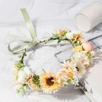 Boemska cvjetna čelenka za glavu, ručno pleteni materijal, elegantan unisex dodatak za vjenčanje, proljeće 2025