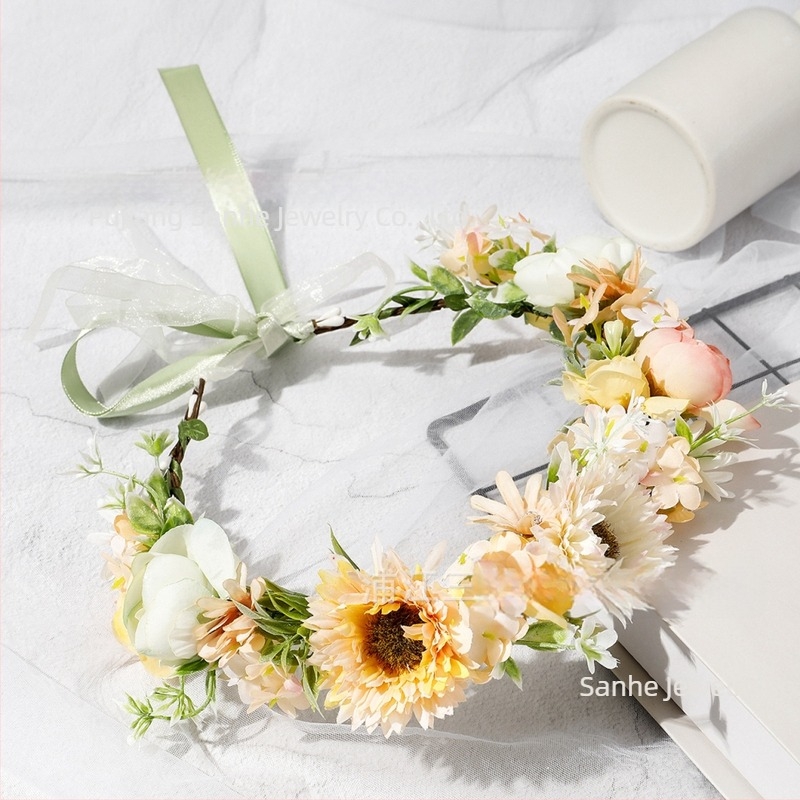 Boemska cvjetna čelenka za glavu, ručno pleteni materijal, elegantan unisex dodatak za vjenčanje, proljeće 2025