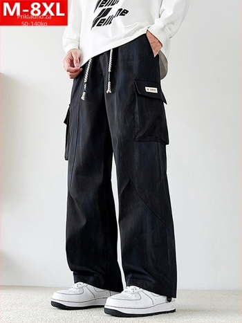 Cargo hlače s printom i džepovima, ravne krojenje, srednji pojas, poliester, duge hlače za proljeće i jesen