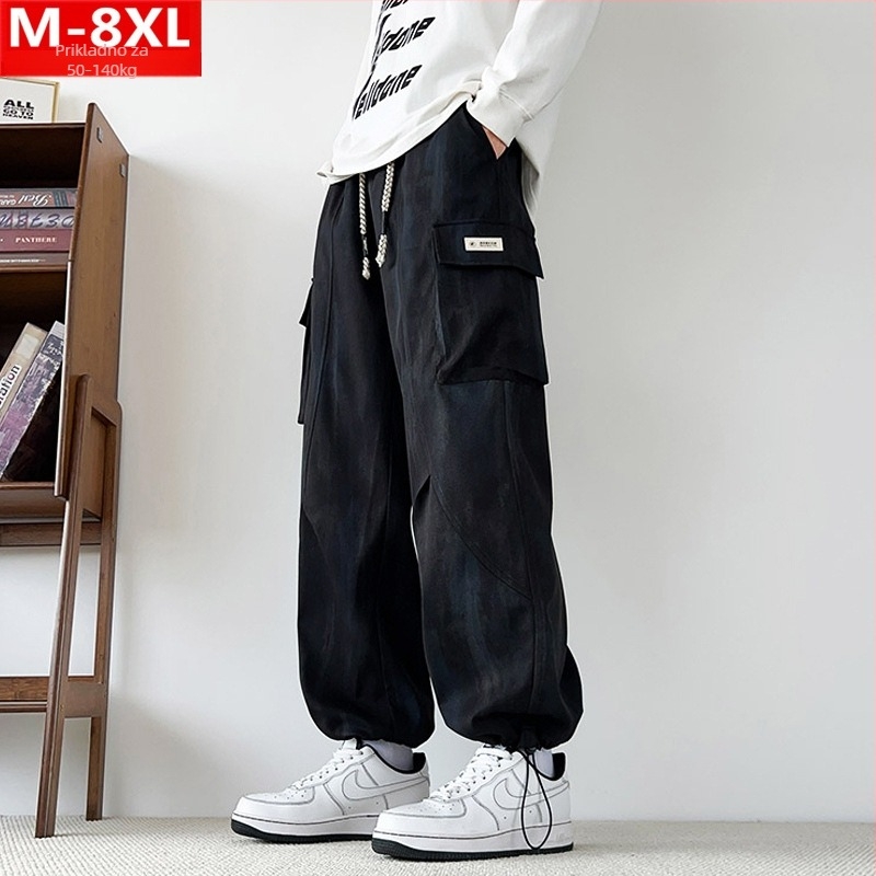 Cargo hlače s printom i džepovima, ravne krojenje, srednji pojas, poliester, duge hlače za proljeće i jesen