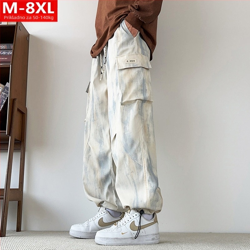 Cargo hlače s printom i džepovima, ravne krojenje, srednji pojas, poliester, duge hlače za proljeće i jesen