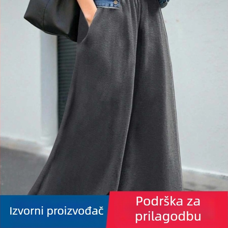 Ženske široke duge hlače, visok pojas, mješavina poliester-spandeksa, casual elegantno za posao